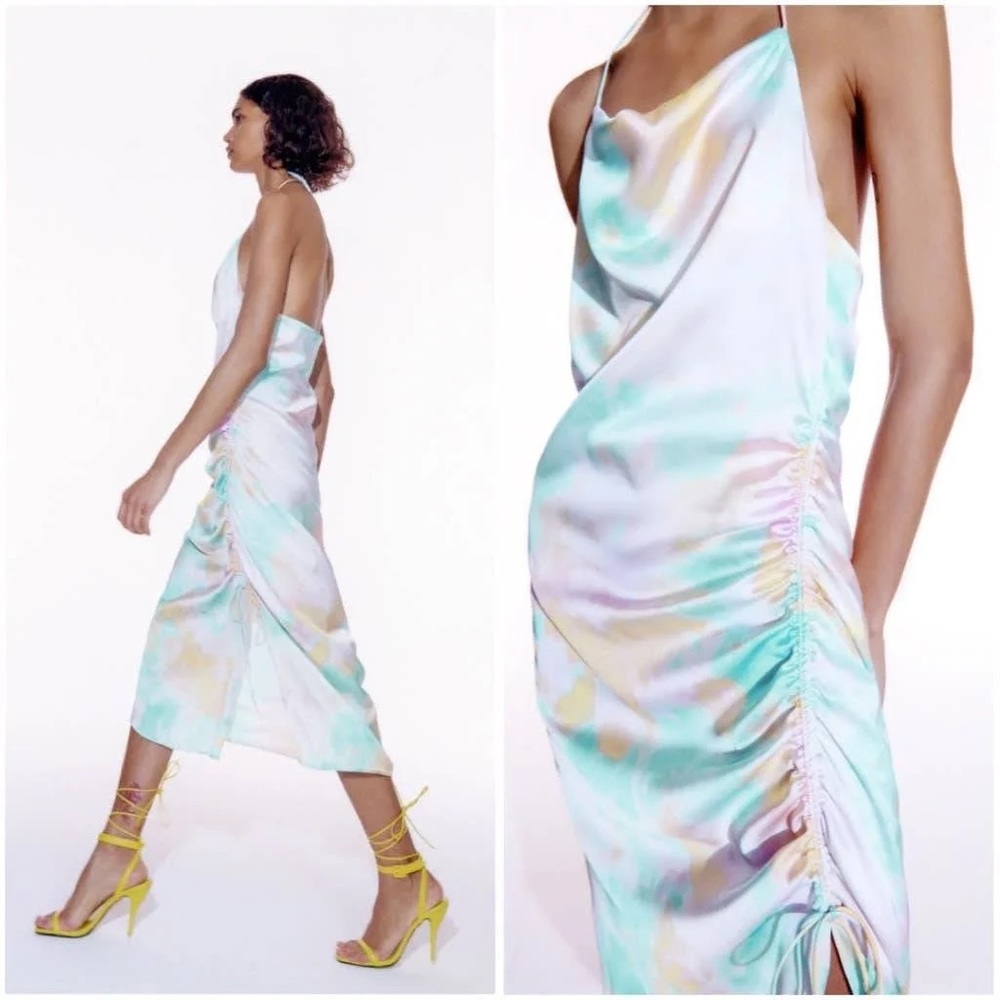 Zara tie dye halter camisole silk dress